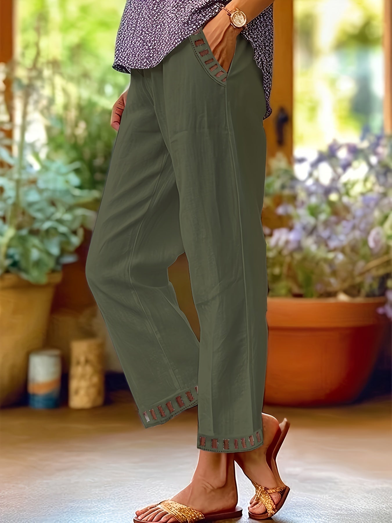 WREN | Pantalones cropped con detalle en contraste