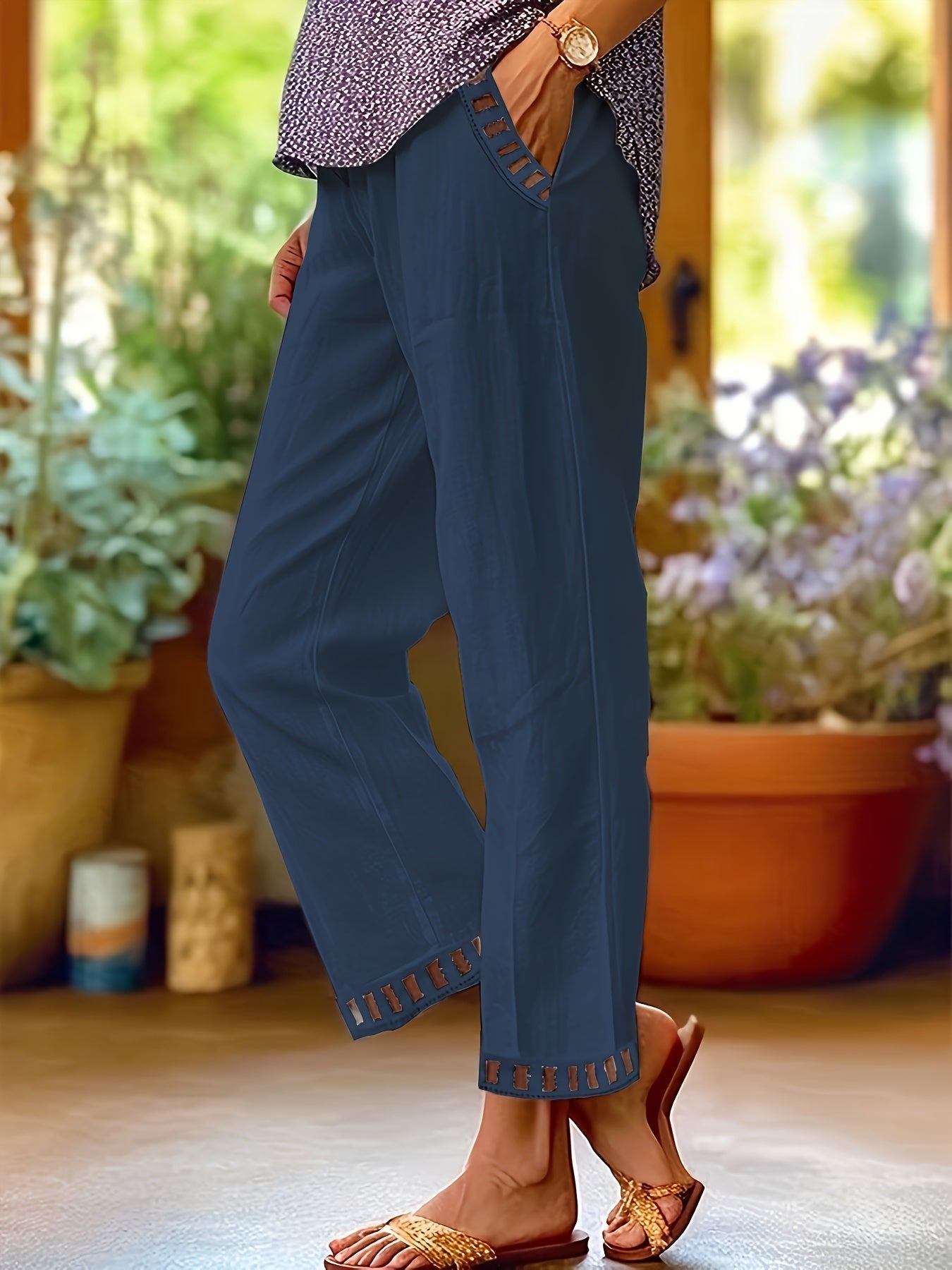 WREN | Pantalones cropped con detalle en contraste