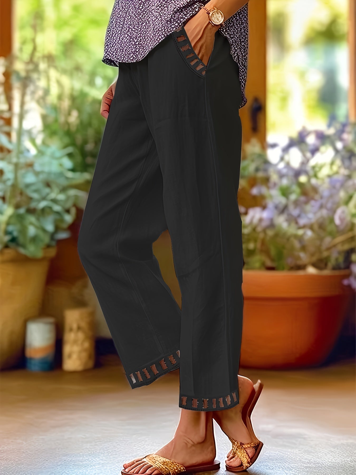 WREN | Pantalones cropped con detalle en contraste