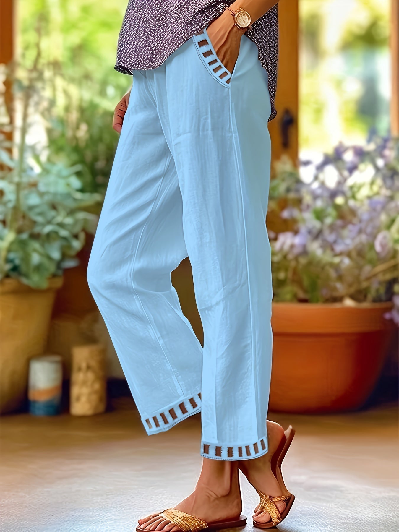 WREN | Pantalones cropped con detalle en contraste